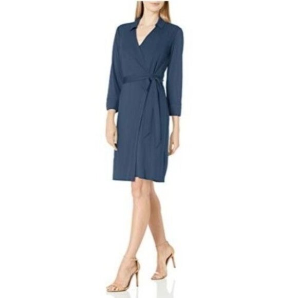 Lark & Ro Dresses & Skirts - Lark & Ro Dress Wrap Collared v-Neck Blue Stretchy Jersey Size XL NEW